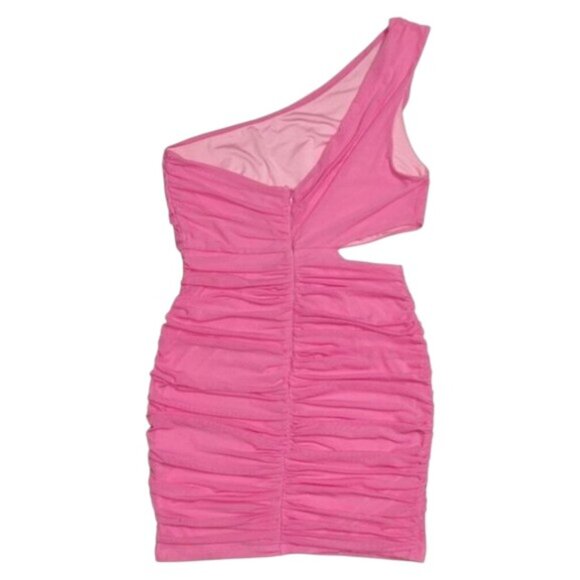 Hello Molly One-Shoulder Hot Pink Ruched Cutout Mini Dress NYE M - Picture 7 of 12